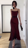 Spaghetti Straps Sheath Birthday Dresses, Black Formal Dresses HZ1024