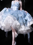 Straps Ball Gown Lace Tulle Birthday Dresses Cute Blue Lolita Dresses HZ1024