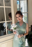 V-Neck Sheath Ruffle Wedding Guest Dresses, Green Evening Dresses HZ1024