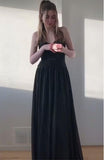 Spaghetti Strap Sheath Chiffon Prom Dresses, Black Formal Dresses HZ1024