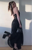 Spaghetti Strap Sheath Chiffon Prom Dresses, Black Formal Dresses HZ1024