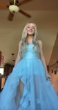 Strapless Sheath Tulle Long Prom Dresses, Blue Formal Dresses HZ1024