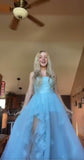 Strapless Sheath Tulle Long Prom Dresses, Blue Formal Dresses HZ1024