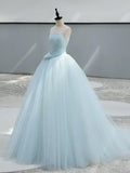 Satin Tulle Blue Long Prom Dress, Blue Long Formal Dress HZ1024