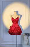 Birthday Dresses V-neck Ball Gown Satin Short Prom DressesBurgundy Homecoming Dresses HZ1024