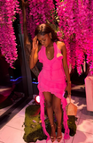 Halter Bodycon Birthday Dresses Ruffled Fuchsia Homecoming Dresses HZ1024