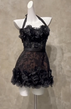 Halter Sheath Lace Short Prom Dresses Black Homecoming Dresses HZ1024