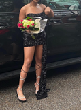 Sequin Birthday Dresses Strapless Bodycon Chiffon Short Prom Dresses Sequin Birthday Dresses Black Homecoming Dresses HZ1024