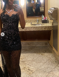 Strapless Sheath Long Prom Dresses with Appliques Tulle Black Formal Dresses HZ1024