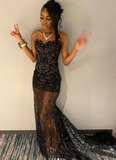 Strapless Sheath Long Prom Dresses with Appliques Tulle Black Formal Dresses HZ1024