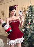 Red Hoco Dress Strapless Birthday Dresses Velvet Christmas Dresses HZ1024