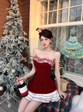 Red Hoco Dress Strapless Birthday Dresses Velvet Christmas Dresses HZ1024