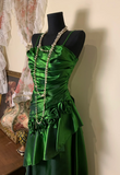 Green Formal Dresses Spaghetti Straps Ruffles Long Prom Dresses Sheath Evening Dresses HZ1024