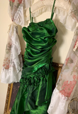 Green Formal Dresses Spaghetti Straps Ruffles Long Prom Dresses Sheath Evening Dresses HZ1024