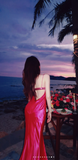 Hot Pink Long Formal Dresses, Spaghetti Strap Mermaid Prom Dresses, Open Back Evening Dresses HZ1024