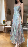 Spaghetti Strap Sheath Long Prom Dresses Chiffon Formal Dresses HZ1024