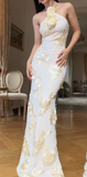 Halter Sheath Long Prom Dresses White Formal Dresses HZ1024
