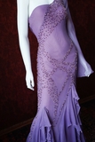 One Shoulder Sheath Long Prom Dresses,Beaded Chiffon Purple Formal Dresses HZ1024