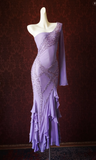 One Shoulder Sheath Long Prom Dresses,Beaded Chiffon Purple Formal Dresses HZ1024