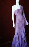 One Shoulder Sheath Long Prom Dresses,Beaded Chiffon Purple Formal Dresses HZ1024
