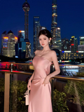 Strapless Sheath Long Prom Dresses, Satin Pink Formal Dresses HZ1024