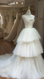 Strapless Ball Gown Simple Tulle Wedding Dresses Ivory Bridal Gowns HZ1024