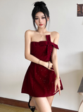 Birthday Dresses Strapless Hoco Dresses Short Burgundy Christmas New Year Evening Dresses HZ1024