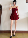 Birthday Dresses Strapless Hoco Dresses Short Burgundy Christmas New Year Evening Dresses HZ1024