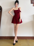 Birthday Dresses Strapless Hoco Dresses Short Burgundy Christmas New Year Evening Dresses HZ1024
