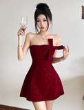 Birthday Dresses Strapless Hoco Dresses Short Burgundy Christmas New Year Evening Dresses HZ1024