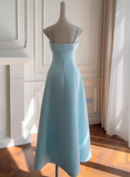 Spaghetti Straps A-Line Long Prom Dresses Pale Blue Long Formal Dresses HZ1024