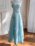 Spaghetti Straps A-Line Long Prom Dresses Pale Blue Long Formal Dresses HZ1024