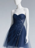 Sweetheart Neck Sheath Short Prom Dresses Navy Blue Hoco Dresses HZ1024