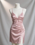 Spaghetti Strap Sheath Short Prom Dresses Satin Pink Hoco Dresses HZ1024