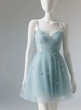 Spaghetti Strap A-line Short Prom Dresses Tulle Green Hoco Dresses HZ1024