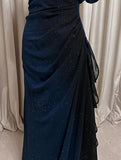 Gradient Blue Birthday Dresses V-neck Glitter Chiffon Sheath Prom Dresses Party Dresses HZ1024