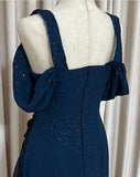 Gradient Blue Birthday Dresses V-neck Glitter Chiffon Sheath Prom Dresses Party Dresses HZ1024