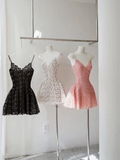 A-Line Hoco Dresses Lace Spaghetti Straps Short Prom Dresses HZ1024