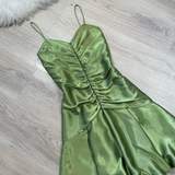 Sheath Green Hoco Dresses Satin Spaghetti Strap Short Prom Dresses HZ1024