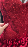 Burgundy Tight Hoco Dresses Lace Sequin Birthday Dresses Spaghetti Strap Short Prom Dresses HZ1024