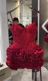 Burgundy Tight Hoco Dresses Lace Sequin Birthday Dresses Spaghetti Strap Short Prom Dresses HZ1024