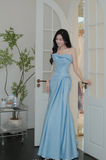 Strapless Mermaid Prom Dresses, Satin Blue Long Formal Dresses HZ1024