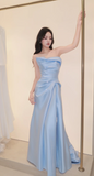 Strapless Mermaid Prom Dresses, Satin Blue Long Formal Dresses HZ1024