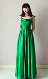 Square Neck Sheath Long Prom Dresses, Satin Green Evening Dresses HZ1024