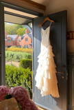 Spaghetti Strap Sheath Long Prom Dresses, Chiffon Beaded Ivory Evening Dresses HZ1024
