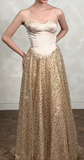 Strapless Sheath Long Prom Dresses, Sparkly Sequined Tulle Gold Evening Dresses HZ1024