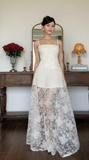 Spaghetti Strap Sheath Evening Dresses, Lace Applique Guest Dresses, Ivory Formal Dresses HZ1024