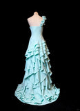 One Shoulder A-Line Long Prom Dresses, Tiered Chiffon Blue Evening Gowns HZ1024