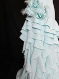 One Shoulder A-Line Long Prom Dresses, Tiered Chiffon Blue Evening Gowns HZ1024