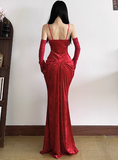Mermaid Long Prom Dresses, Burgundy Formal Dresses Velvet Spaghetti Strap New Year's Eve Dress HZ1024